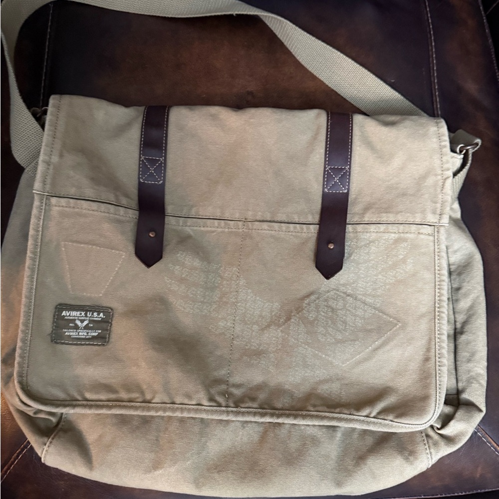 Avirex Khaki and Brown Messenger Bag